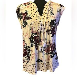 LES SEREIN Floral Women's Blouse - Cream and Burgundy